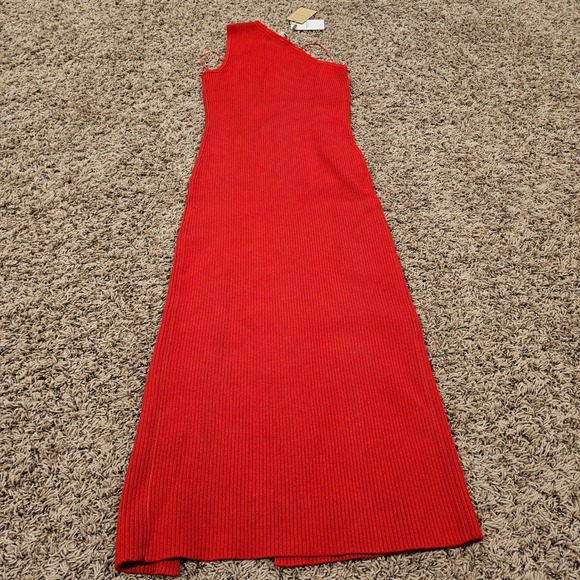 Michael Kors Collection Poppy Red One Shoulder Ribbed Maxi Dress CKA7230020 L - Picture 2 of 5